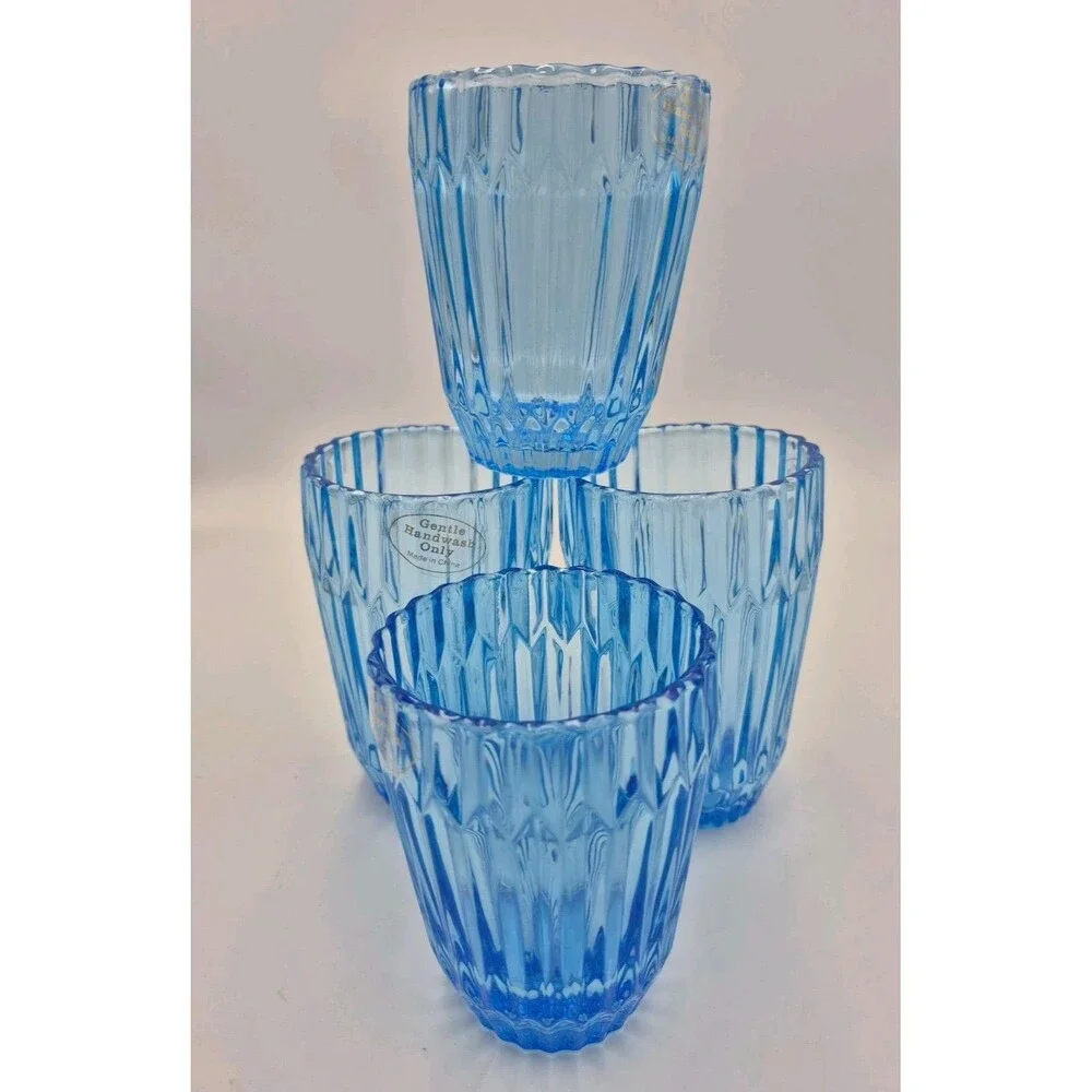 Crate & Barrel Set Of 4Glasses Tumblers Vibrant Blue Shabby Chic Two Sizes 5